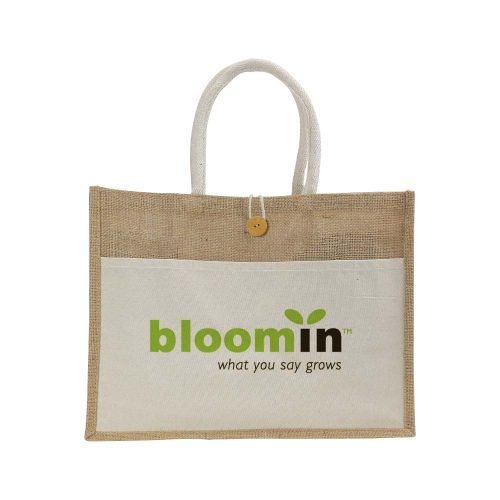 Jute Bags Printing with Cotton Pocket and Handle
