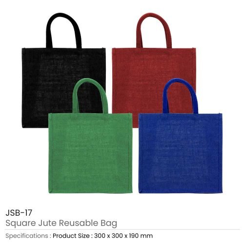 Reusable Square Jute Bags Printing with Cotton Handles